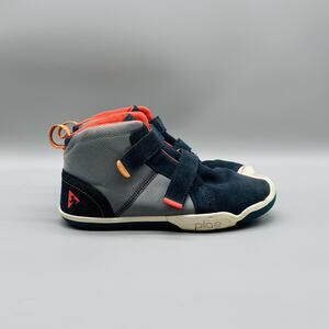 Plae Shoes Youth Boy 4 Blue Gray Max High Top Dual Hook & Loop Strap Sneakers